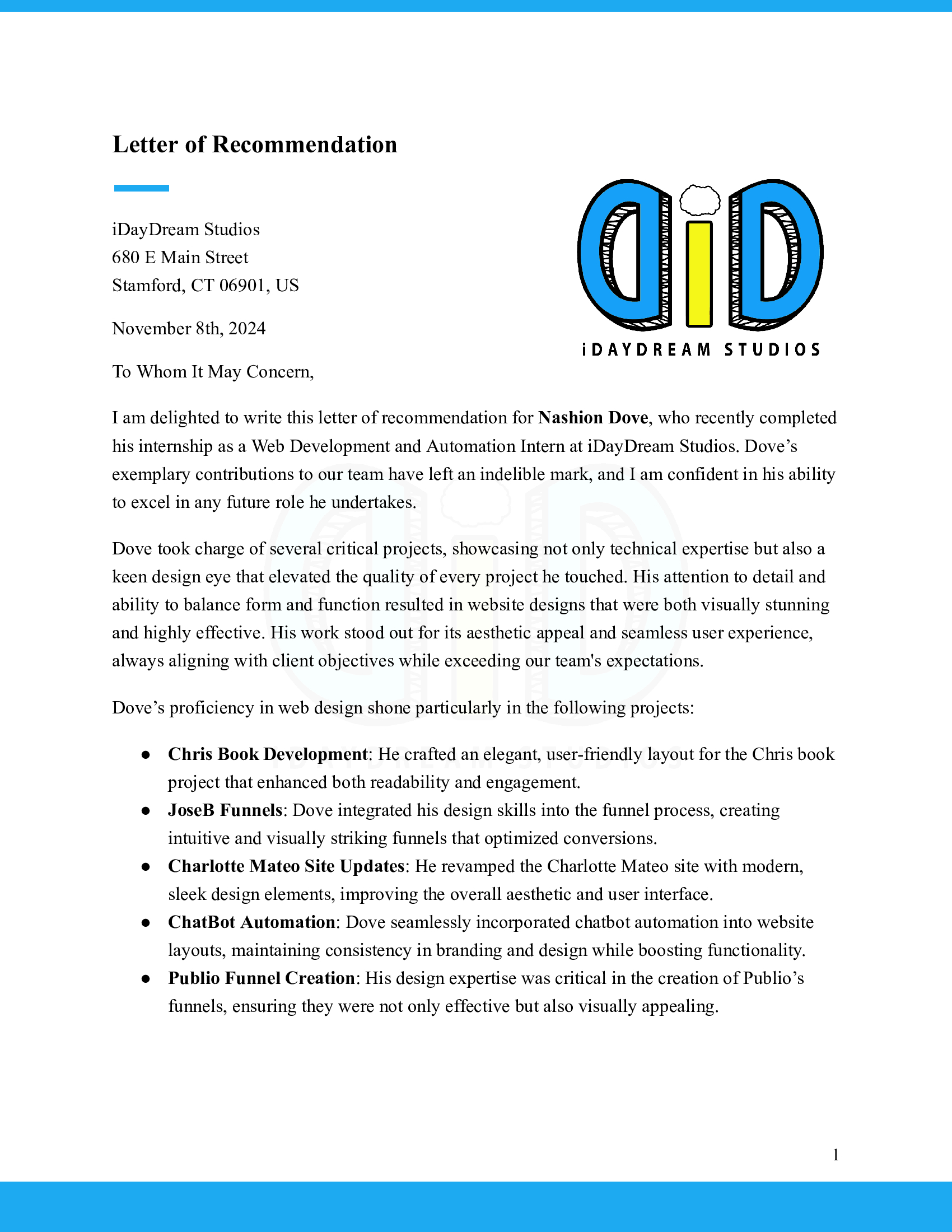 Letter of recomendation